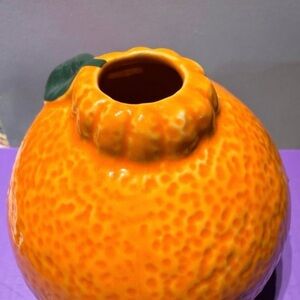 Orange Ceramic Vase with Leaf Accent
